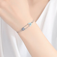 Load image into Gallery viewer, Blue Stone Safety Pin Evil Eye Silver Bracelet - Bracelet