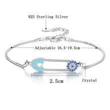 Load image into Gallery viewer, Blue Stone Safety Pin Evil Eye Silver Bracelet - Bracelet