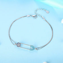 Load image into Gallery viewer, Blue Stone Safety Pin Evil Eye Silver Bracelet - Bracelet