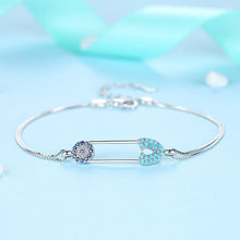 Load image into Gallery viewer, Blue Stone Safety Pin Evil Eye Silver Bracelet - Bracelet