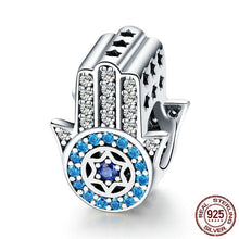Load image into Gallery viewer, Blue Stone Star Design Hamsa Hand Silver Charm Bead - Charm Bead