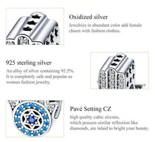 Load image into Gallery viewer, Blue Stone Star Design Hamsa Hand Silver Charm Bead - Charm Bead