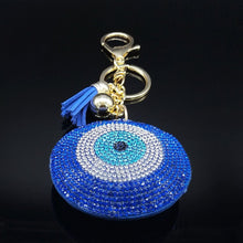 Load image into Gallery viewer, Blue Stone Studded Evil Eye and Hamsa Hand Keychain - KeychainBlue
