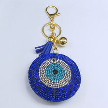 Load image into Gallery viewer, Blue Stone Studded Evil Eye and Hamsa Hand Keychain - KeychainBlue