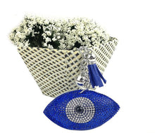 Load image into Gallery viewer, Blue Stone Studded Eye Shaped Evil Eye Keychain - KeychainTeal