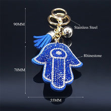 Load image into Gallery viewer, Blue Stone Studded Hamsa Hand with Evil Eye Keychain - Keychain