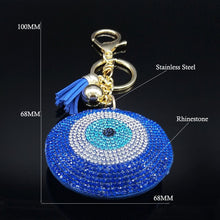 Load image into Gallery viewer, Blue Stone Studded Heart Shaped Evil Eye Keychain - KeychainBlue