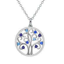 Load image into Gallery viewer, Blue Stone Studded Tree of Life Silver Necklace - Necklace