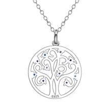 Load image into Gallery viewer, Blue Stone Studded Tree of Life Silver Necklace - Necklace