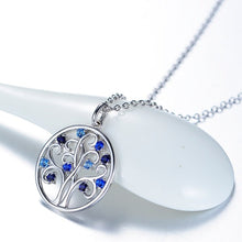 Load image into Gallery viewer, Blue Stone Studded Tree of Life Silver Necklace - Necklace