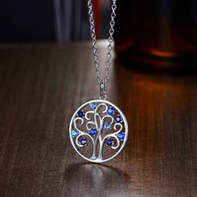 Load image into Gallery viewer, Blue Stone Studded Tree of Life Silver Necklace - Necklace