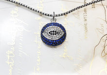 Load image into Gallery viewer, Blue, White and Black Stone Evil Eye Silver Necklace - Necklace53cm