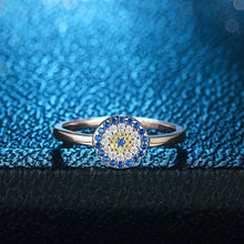Load image into Gallery viewer, Blue, White and Yellow Stone Evil Eye Silver Rings - Ring7Rose Gold