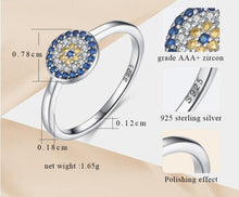 Load image into Gallery viewer, Blue, White and Yellow Stone Evil Eye Silver Rings - Ring7Rose Gold