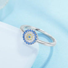 Load image into Gallery viewer, Blue, White and Yellow Stone Evil Eye Silver Rings - Ring7Rose Gold