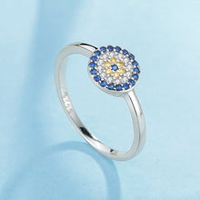Load image into Gallery viewer, Blue, White and Yellow Stone Evil Eye Silver Rings - Ring7Rose Gold