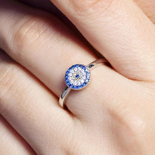 Load image into Gallery viewer, Blue, White and Yellow Stone Evil Eye Silver Rings - Ring7Rose Gold