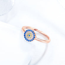 Load image into Gallery viewer, Blue, White and Yellow Stone Evil Eye Silver Rings - Ring7Rose Gold