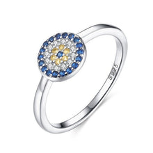 Load image into Gallery viewer, Blue, White and Yellow Stone Evil Eye Silver Rings - Ring7Silver