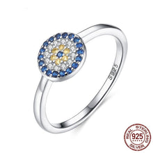 Load image into Gallery viewer, Blue, White and Yellow Stone Evil Eye Silver Rings - Ring7Rose Gold