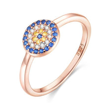 Load image into Gallery viewer, Blue, White and Yellow Stone Evil Eye Silver Rings - Ring7Rose Gold