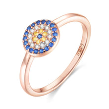 Load image into Gallery viewer, Blue, White and Yellow Stone Evil Eye Silver Rings - Ring7Rose Gold