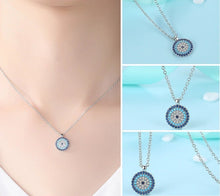 Load image into Gallery viewer, Circular Blue and White Stone Evil Eye Silver Necklace - Necklace