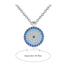 Load image into Gallery viewer, Circular Blue and White Stone Evil Eye Silver Necklace - Necklace