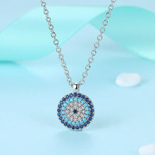 Load image into Gallery viewer, Circular Blue and White Stone Evil Eye Silver Necklace - Necklace