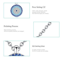 Load image into Gallery viewer, Circular Blue and White Stone Evil Eye Silver Necklace - Necklace