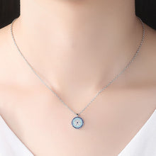 Load image into Gallery viewer, Circular Blue and White Stone Evil Eye Silver Necklace - Necklace