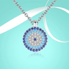 Load image into Gallery viewer, Circular Blue and White Stone Evil Eye Silver Necklace - Necklace