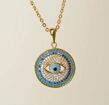 Load image into Gallery viewer, Circular Blue and White Stone Eye-Design Evil Eye Silver Necklaces - NecklaceRose Gold
