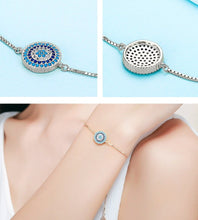 Load image into Gallery viewer, Circular Blue and White Stones Evil Eye Silver Bracelets - BraceletGold