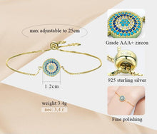 Load image into Gallery viewer, Circular Blue and White Stones Evil Eye Silver Bracelets - BraceletGold