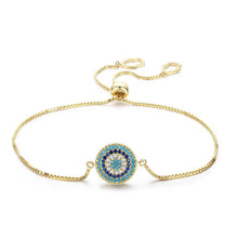 Load image into Gallery viewer, Circular Blue and White Stones Evil Eye Silver Bracelets - BraceletGold