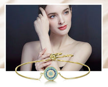 Load image into Gallery viewer, Circular Blue and White Stones Evil Eye Silver Bracelets - BraceletGold