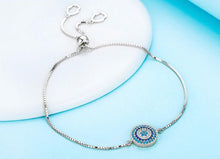 Load image into Gallery viewer, Circular Blue and White Stones Evil Eye Silver Bracelets - BraceletGold