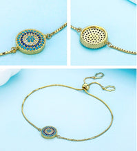 Load image into Gallery viewer, Circular Blue and White Stones Evil Eye Silver Bracelets - BraceletGold