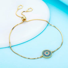 Load image into Gallery viewer, Circular Blue and White Stones Evil Eye Silver Bracelets - BraceletGold