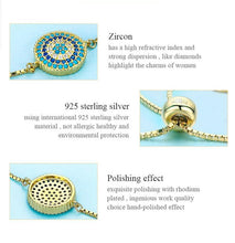 Load image into Gallery viewer, Circular Blue and White Stones Evil Eye Silver Bracelets - BraceletGold
