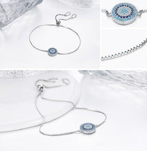 Load image into Gallery viewer, Circular Blue and White Stones Evil Eye Silver Bracelets - BraceletGold