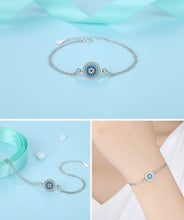 Load image into Gallery viewer, Circular Blue Stones Evil Eye Double Silver Chain Bracelet - Bracelet