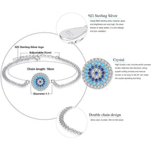 Load image into Gallery viewer, Circular Blue Stones Evil Eye Double Silver Chain Bracelet - Bracelet