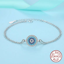 Load image into Gallery viewer, Circular Blue Stones Evil Eye Double Silver Chain Bracelet - Bracelet