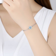 Load image into Gallery viewer, Circular Blue Stones Evil Eye Double Silver Chain Bracelet - Bracelet