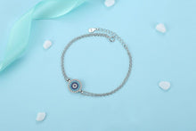 Load image into Gallery viewer, Circular Blue Stones Evil Eye Double Silver Chain Bracelet - Bracelet