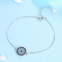 Load image into Gallery viewer, Circular Blue Stones Evil Eye Silver Bracelet - Bracelet