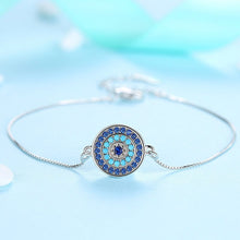 Load image into Gallery viewer, Circular Blue Stones Evil Eye Silver Bracelet - Bracelet