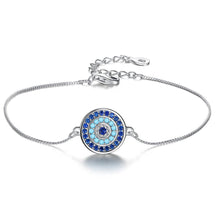 Load image into Gallery viewer, Circular Blue Stones Evil Eye Silver Bracelet - Bracelet